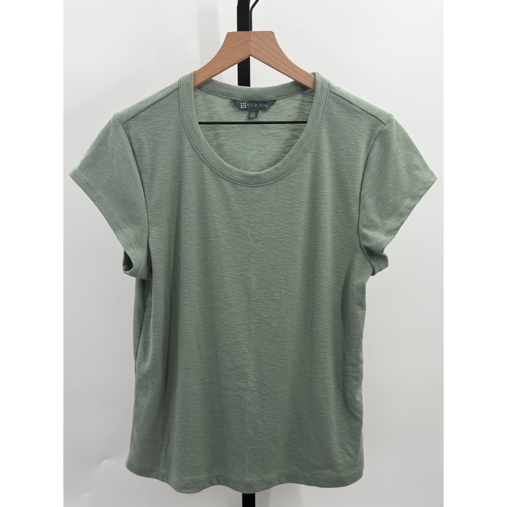 Title Nine Headlands Ribbed Tee Slim Fit Cap Sleeve Quick Dry Sage Green Travel